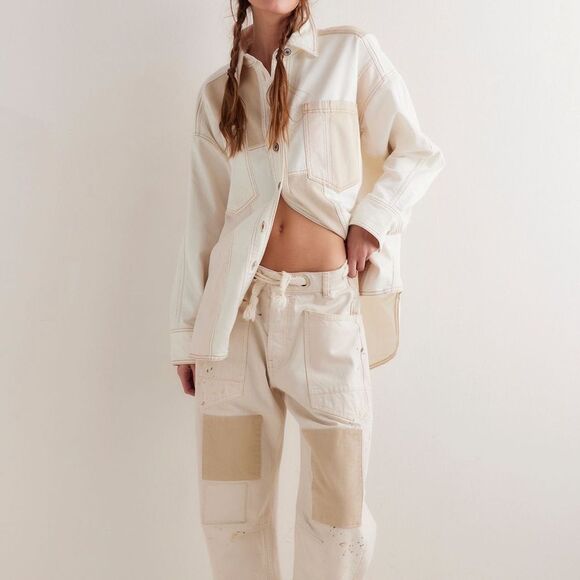 Free People We the Free Ivory Mountain Roads Denim Shirt NWOT - Picture 5 of 12